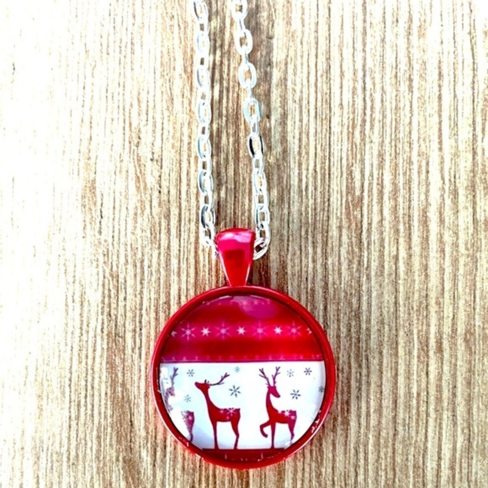 Ugly Christmas Sweater Print Necklace, Handmade, NWT